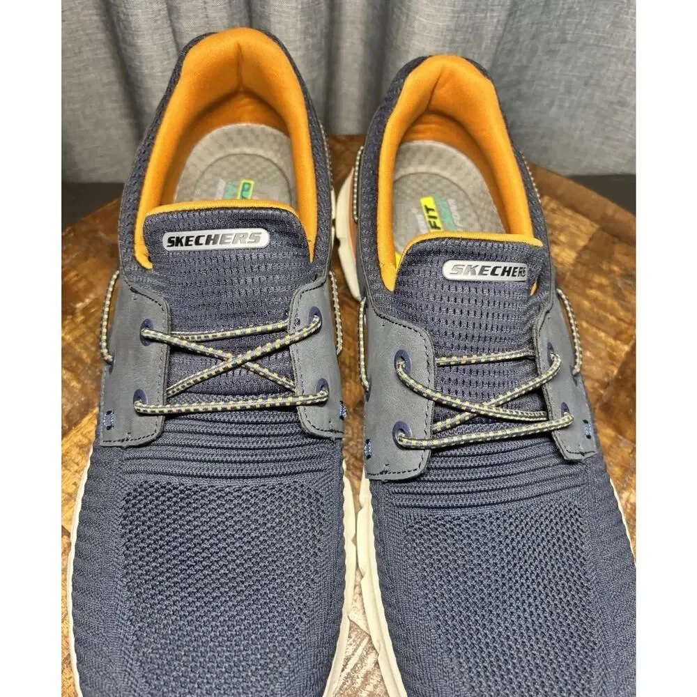 SKECHERS NEW Men's Blue Delson 3.0 Roth Bungee Slip-Ins Boat Shoes Size 13